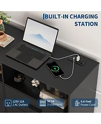gaomon 6 Drawer Wooden Dressers for Bedroom with Charging Station and Open Shelf, 47" Wide White Dresser, Wood Chest of Drawers Deep