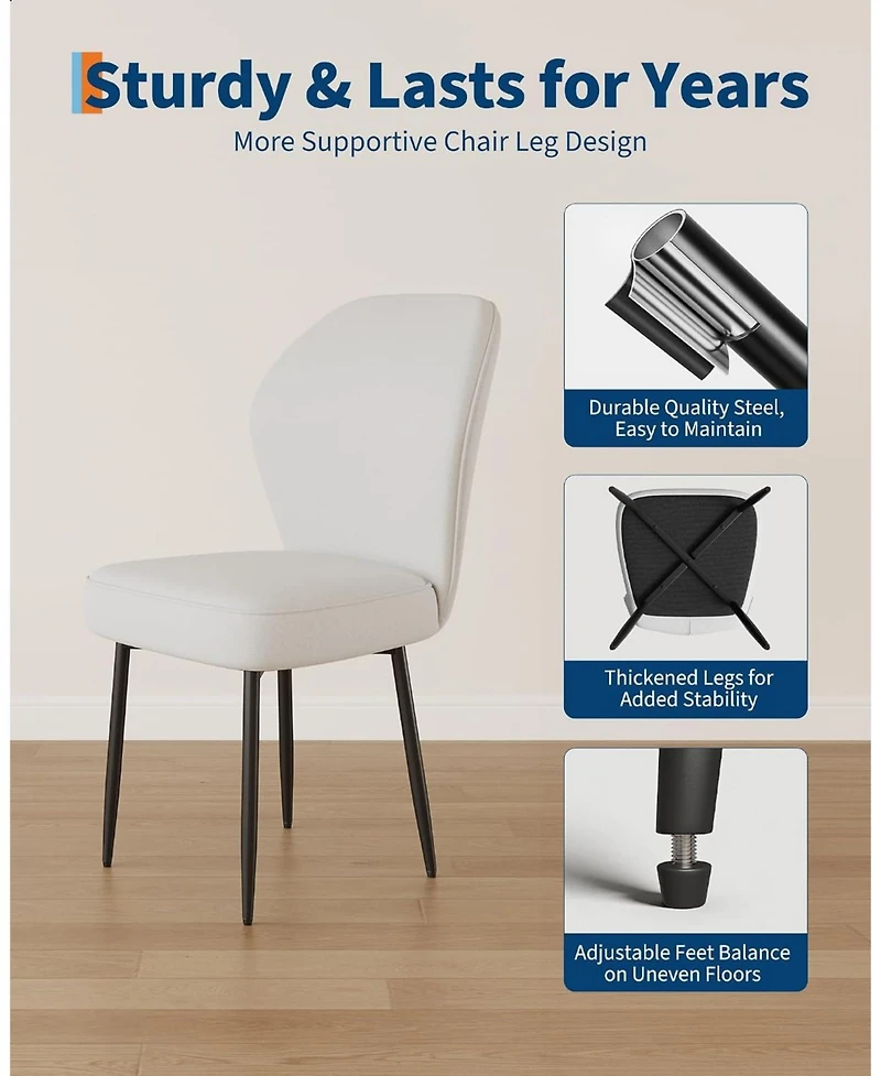 homfan Set of 2 Fabric Upholstered Dining Chairs with Metal Legs, Modern Side Chairs