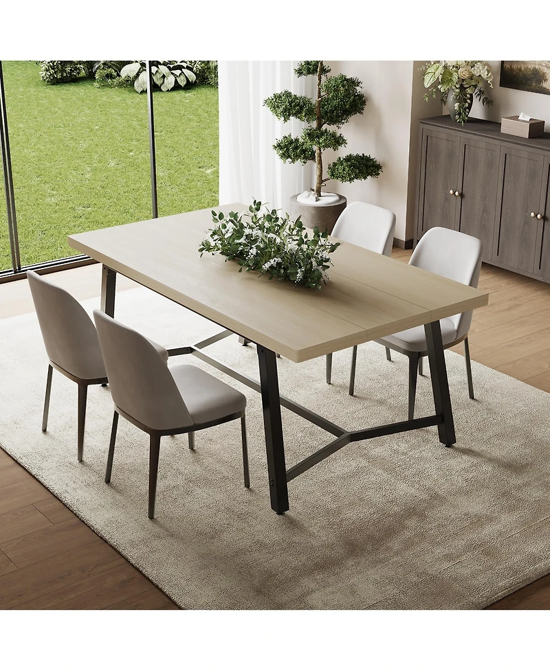 gaomon 71" Wood Dining Table for 6-8 People, Rectangular Kitchen with Metal Legs, Curved Edges and Recessed Footrest Room