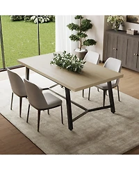 gaomon 71" Wood Dining Table for 6-8 People, Rectangular Kitchen with Metal Legs, Curved Edges and Recessed Footrest Room