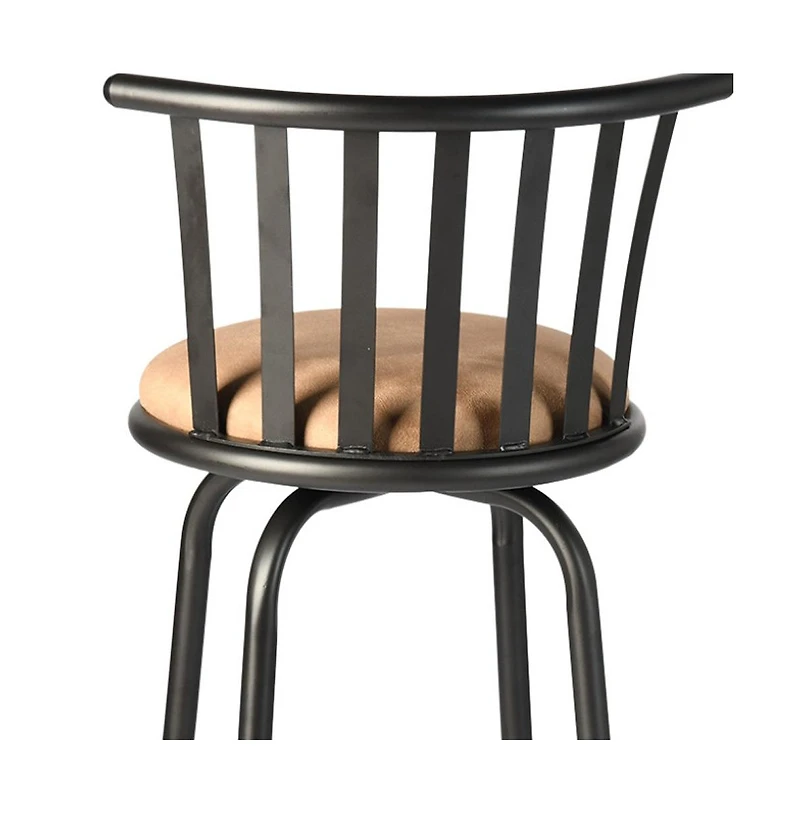 HomeRoots Set of Two Suede Faux Leather and Iron Low Back Adjustable Height Swivel Bar Chairs