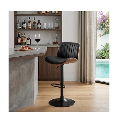 HomeRoots Iron and Faux Leather Adjustable Height Swivel Bar Chair
