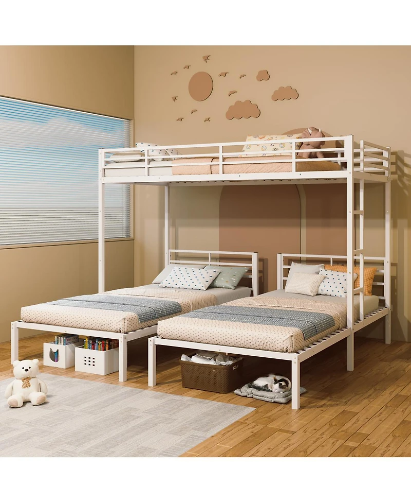 Streamdale Furniture Triple Metal Bunk Bed for 3 Kids, Separates into 3 Twin Beds