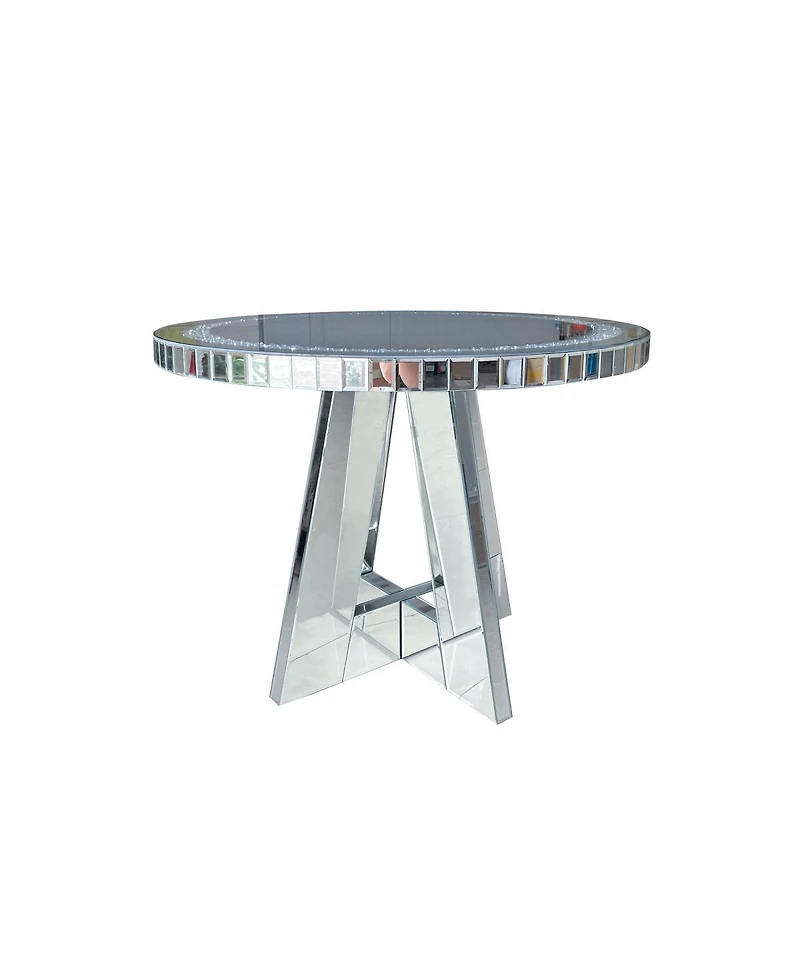 Streamdale Furniture Diamond Crush Round Mirrored Glass Dining Table with Mirrored Base