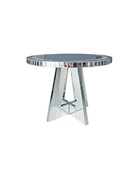 Streamdale Furniture Diamond Crush Round Mirrored Glass Dining Table with Mirrored Base