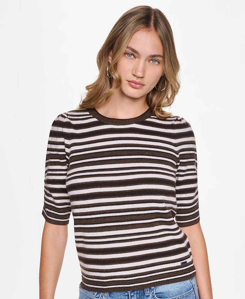 Dkny Jeans Women's Striped Puff-Sleeve Crewneck Sweater
