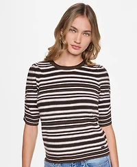 Dkny Jeans Women's Striped Puff-Sleeve Crewneck Sweater