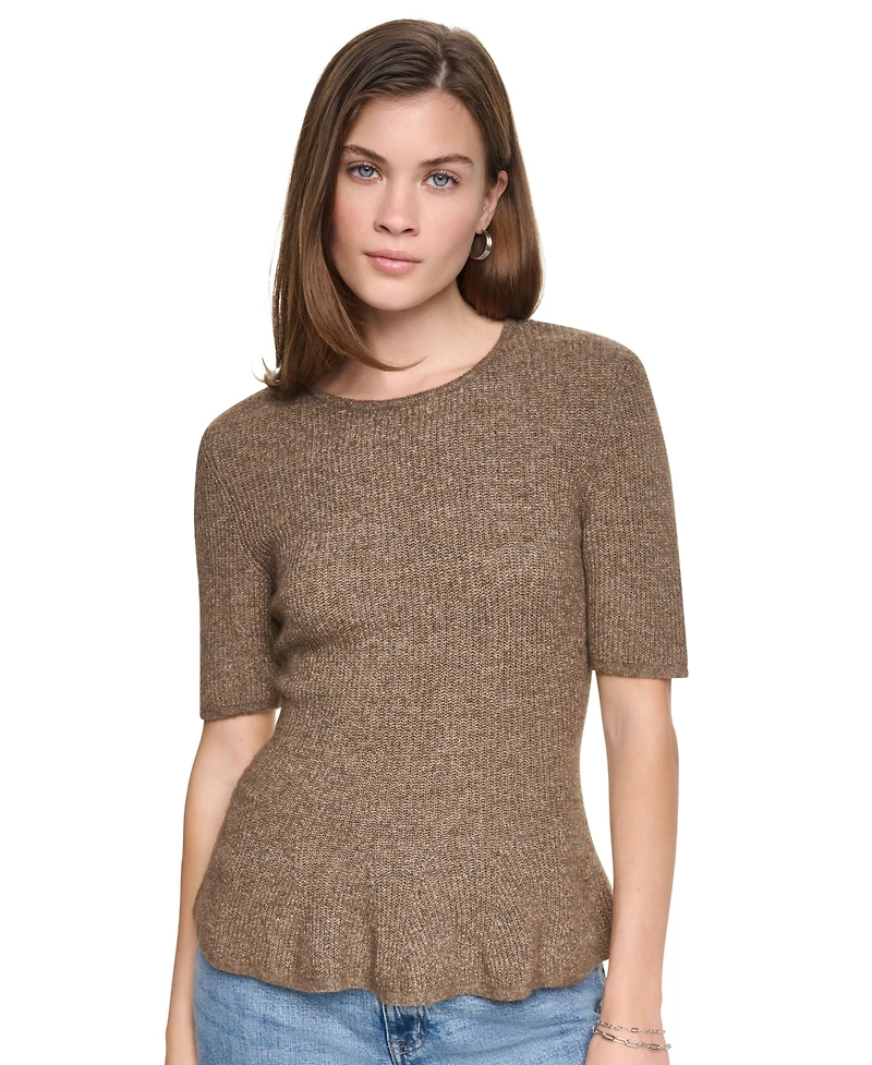 Dkny Jeans Women's Crewneck Elbow-Sleeve Peplum Sweater