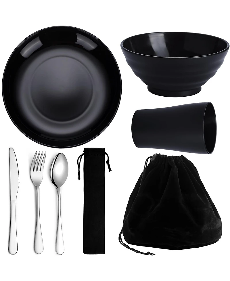 Piscifun Portable Camping Travelware Set Plastic Plates Cups Stainless Steel Cutlery Mess Kit