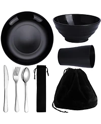 Piscifun Portable Camping Travelware Set Plastic Plates Cups Stainless Steel Cutlery Mess Kit