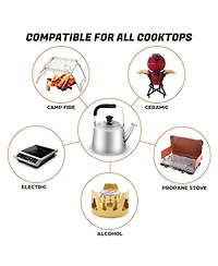 Piscifun 3.8 Quart Camping Tea Kettle Set With 4 Cups Stainless Steel Camp Pot For Outdoor Indoor Use