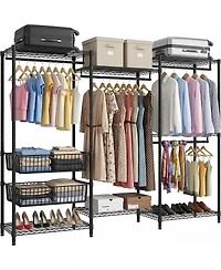 Streamdale Furniture Heavy Duty 4-Rod Freestanding Garment Rack with Shelves and Baskets