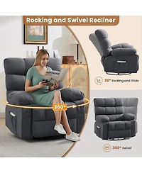 Streamdale Furniture 360 Swivel Rocker Recliner Chair with Side Pockets for Living Room