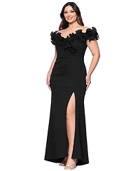 Xscape Plus Ruffled Side-Slit Evening Gown