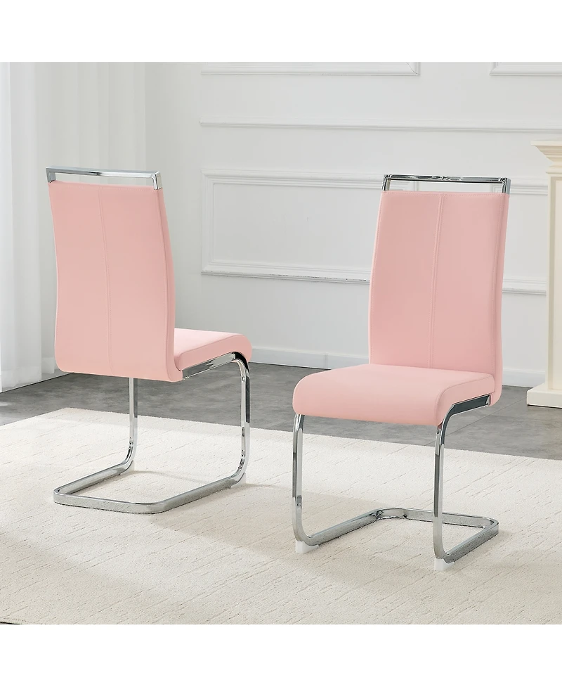 Streamdale Furniture Set of 2 Pu Dining Chairs with Silver Curved Metal Legs