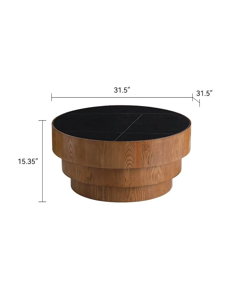 Streamdale Furniture 31.5" Round Sintered Stone Coffee Table with Tiered Wood Base