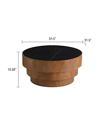 Streamdale Furniture 31.5" Round Sintered Stone Coffee Table with Tiered Wood Base