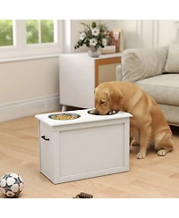 Ruie Raised Pet Feeding Station with Stainless Steel Bowls and Storage Base