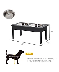 Ruie 23 in Wooden Elevated Dog Feeding Station with Stainless Steel Bowls