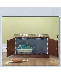 Ruie Elevated Dog Bowls Stand with Storage Cabinet and Magnetic Doors