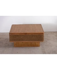 Streamdale Furniture 31.52" Square Rattan and Hemp Rope Coffee Table with Adjustable Storage