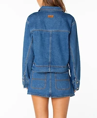 Roxy Women's Reel Life Cropped Oversized-Pocket Denim Jacket