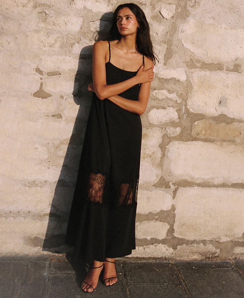 French Connection Women's Quinn Crepe Lace Sleeveless Maxi Dress