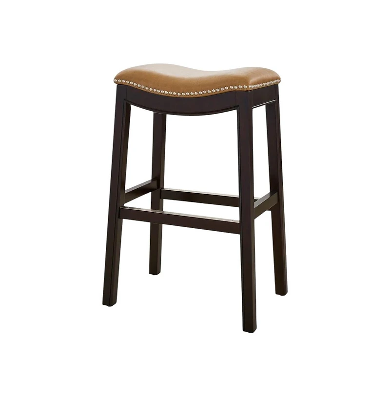 HomeRoots 31" Faux Leather and Solid Wood Backless Counter Height Bar Chair
