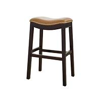 HomeRoots 31" Faux Leather and Solid Wood Backless Counter Height Bar Chair