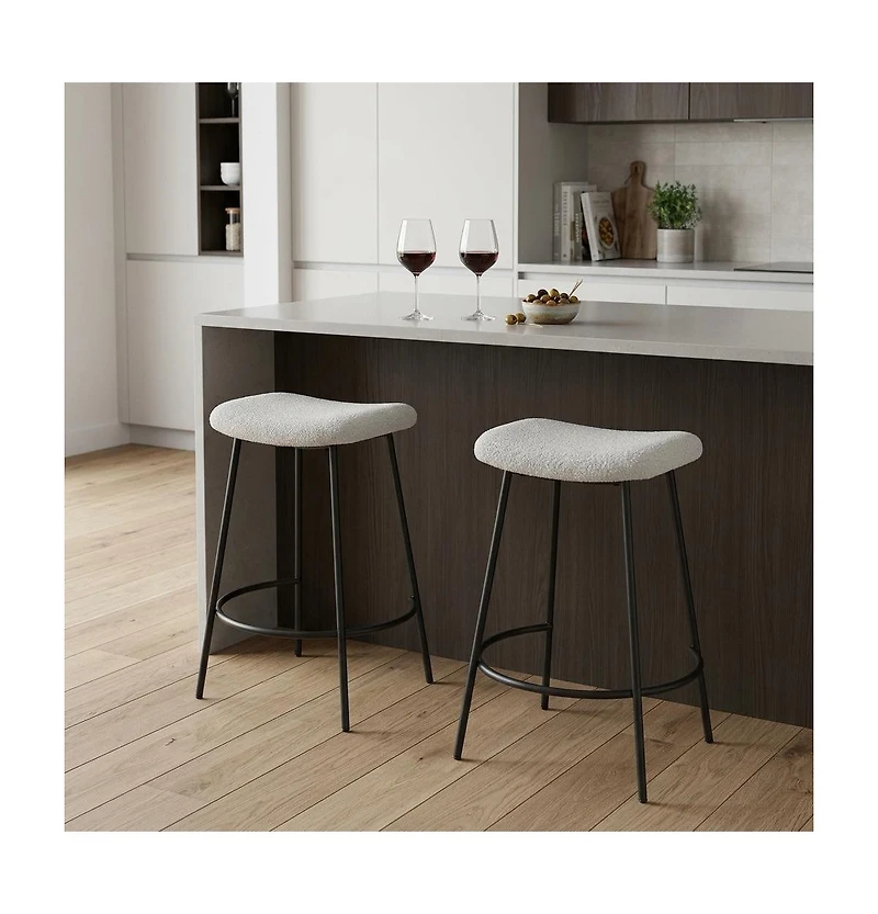 HomeRoots Set of Two 26" Fabric and Metal Backless Counter Height Bar Chairs