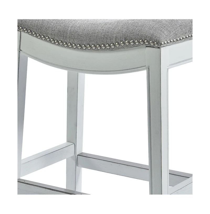 HomeRoots 26" Solid Wood and Linen Blend Backless Counter Height Bar Chair