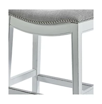 HomeRoots 26" Solid Wood and Linen Blend Backless Counter Height Bar Chair