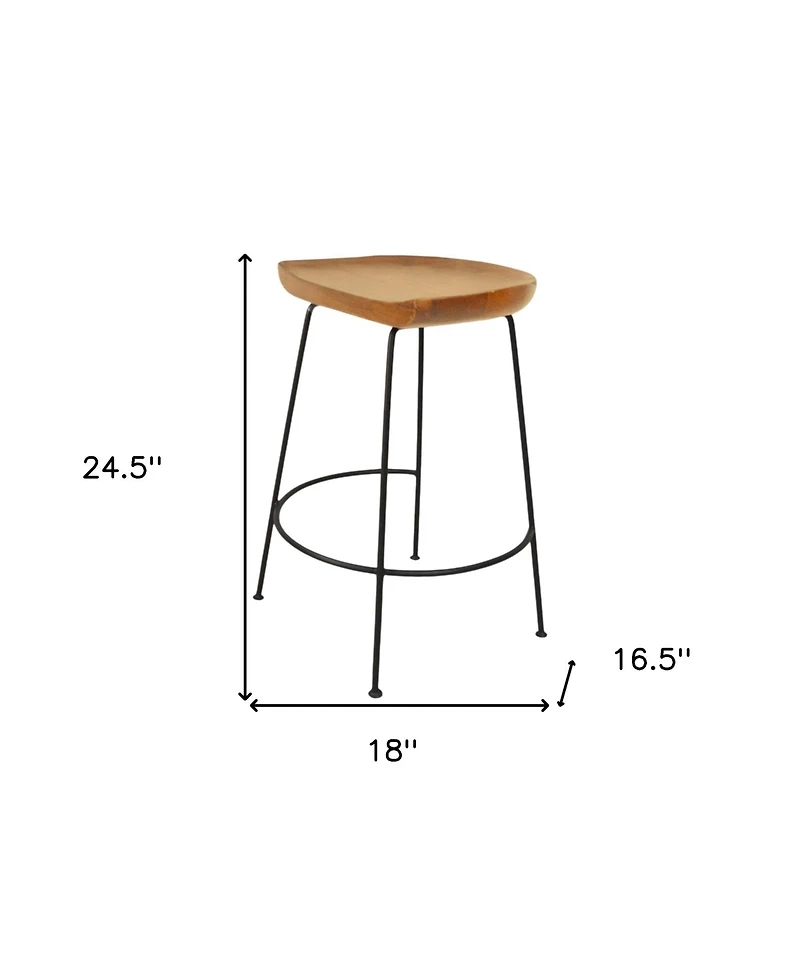HomeRoots Set of Two 25" Solid Wood and Steel Backless Counter Height Bar Chairs