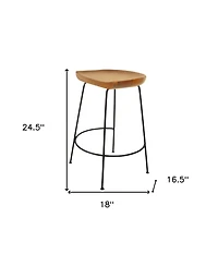 HomeRoots Set of Two 25" Solid Wood and Steel Backless Counter Height Bar Chairs