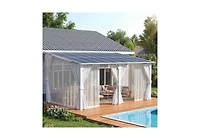 Aecojoy 16' x 10'Wall Mounted Hardtop Gazebo Lean to Metal Pergola with Curtains Netting Patio