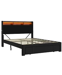 Streamdale Furniture Queen-Size Upholstered Storage Bed with Led, Usb, and Headboard