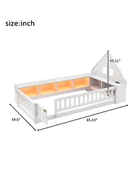 Streamdale Furniture Twin Wood House Floor Bed with Storage, Led, Usb and Outlets
