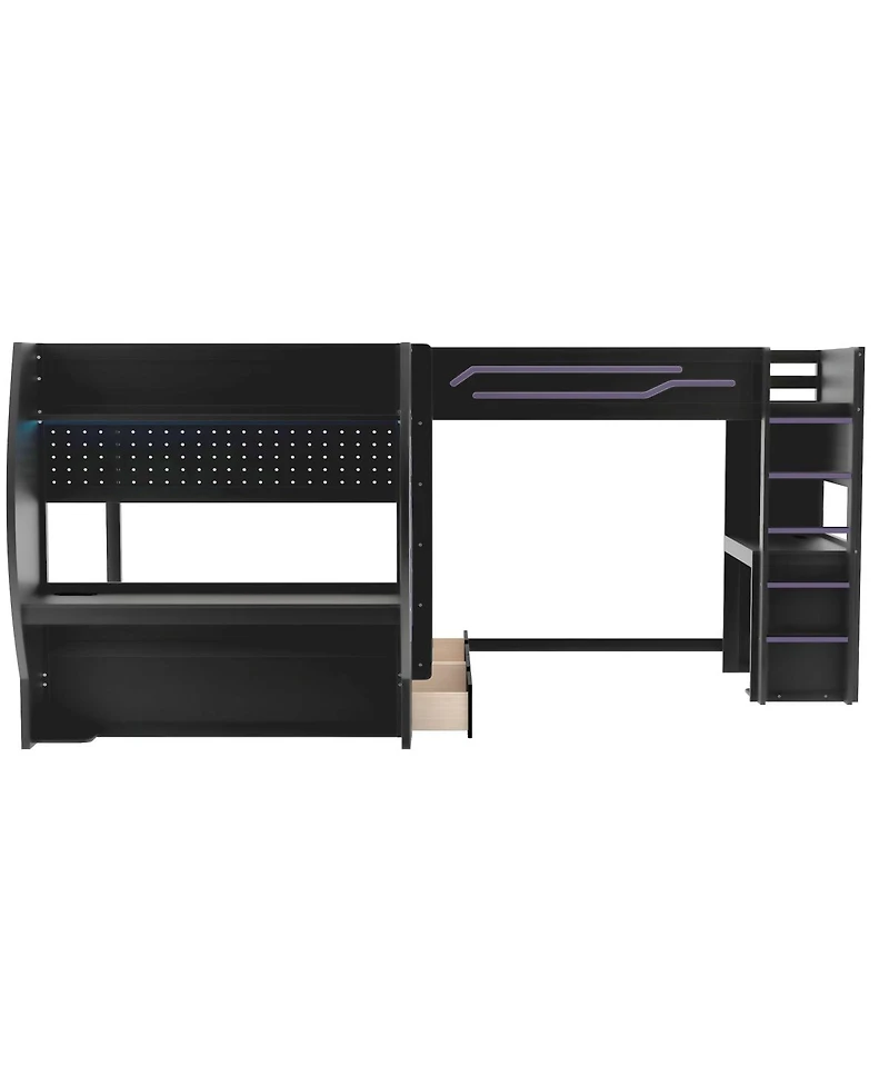 Streamdale Furniture L-Shaped 3-in-1 Full and Twin Gaming Bunk Bed with Desks, Storage and Led Lights