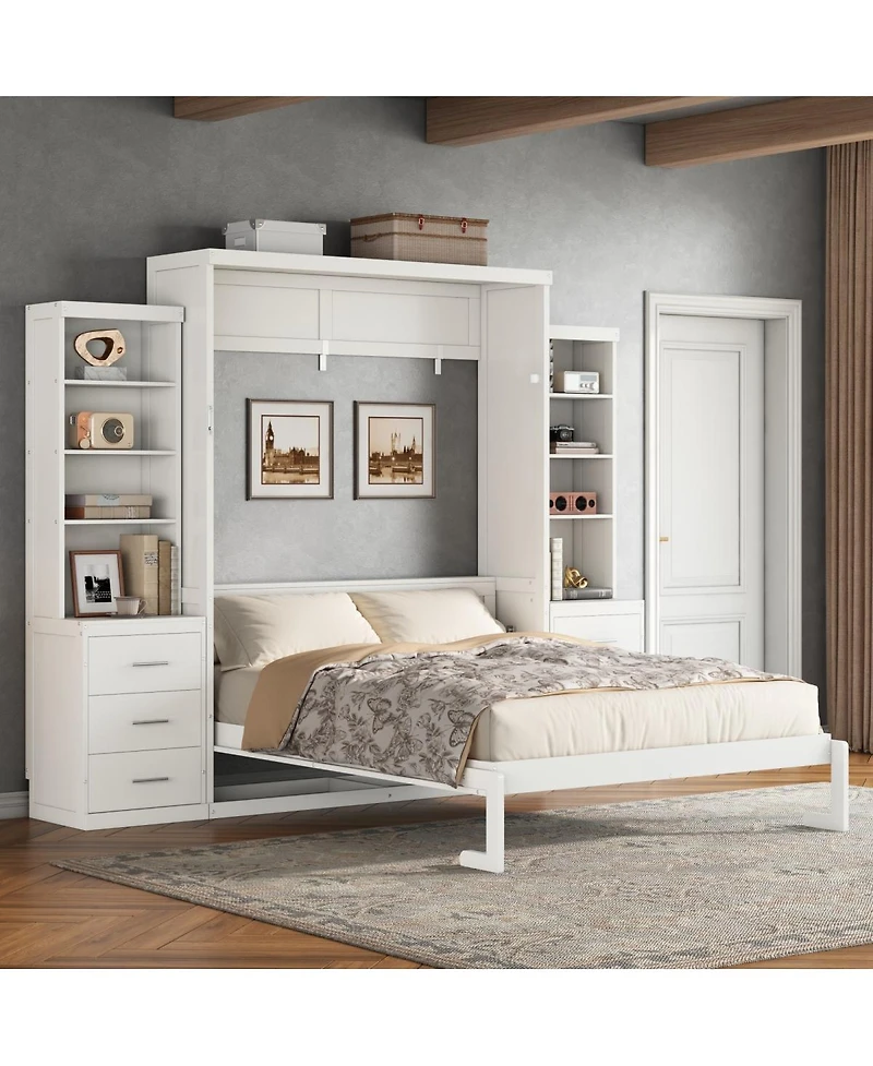 Streamdale Furniture Full Size Murphy Bed with Storage Shelves and Drawers