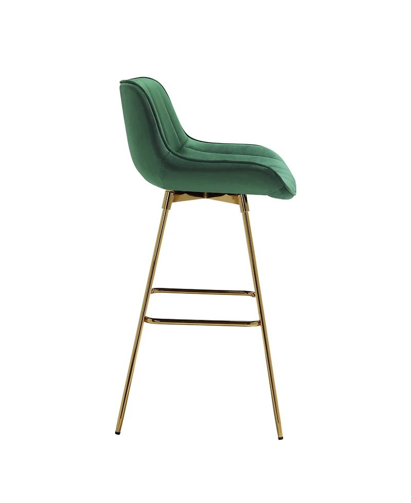 HomeRoots Set of Two 29" Velvet and Metal Low Back Bar Height Swivel Bar Chairs