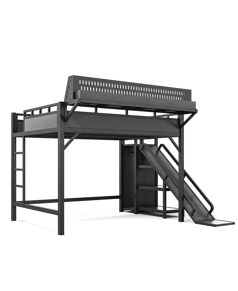 Streamdale Furniture Queen Loft Bed with Slide, Storage, Wardrobe, Usb