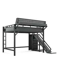 Streamdale Furniture Queen Loft Bed with Slide, Storage, Wardrobe, Usb