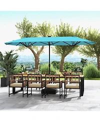 Sugift 13feet Double-Sided Patio Umbrella with Solar Lights for Garden Pool Backyard