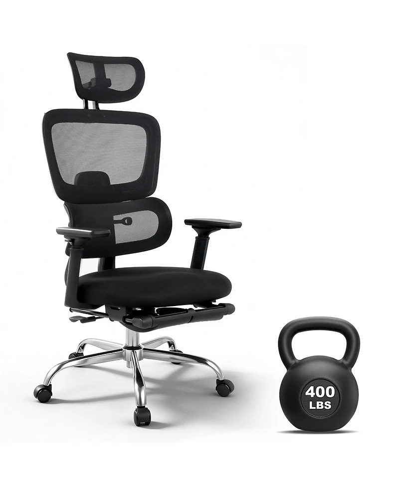 homfan Ergonomic Mesh High-Back Office Chair with Adjustable Lumbar, 4D Flip Arms, 3D Headrest, 3-Level Tilt