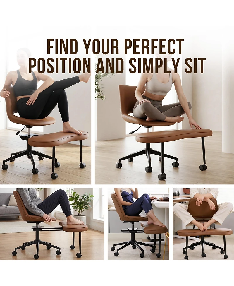 homfan Ergonomic Cross Legged Lounge Chair, Pu Leather Adjustable Height Swivel Chair with Lumbar Support for Meditation or Yoga