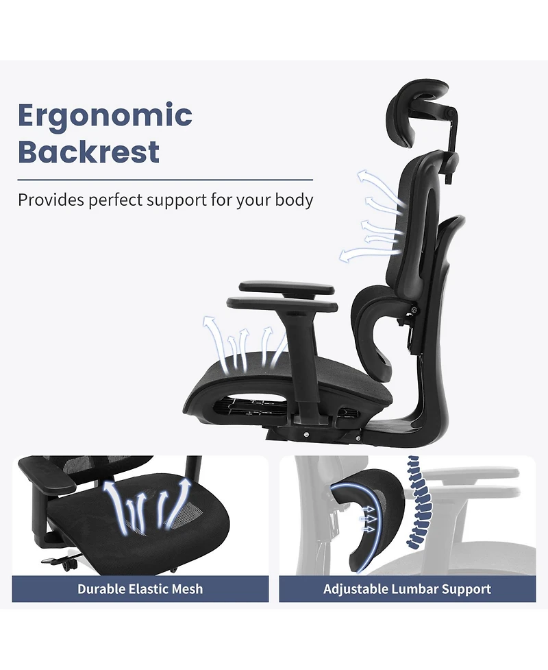 homfan Ergonomic Executive Office Chair, High Back Mesh Computer Chair with Adjustable Headrest and Lumbar Support for Home Office