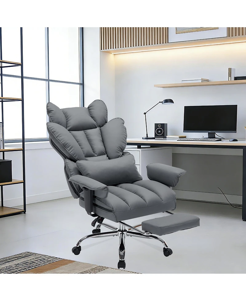 homfan Big and Tall Ergonomic Office Chair with High-Back Pu Leather, Lumbar Support, Adjustable Recline and Footrest