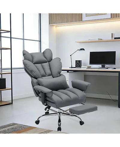 homfan Big and Tall Ergonomic Office Chair with High-Back Pu Leather, Lumbar Support, Adjustable Recline and Footrest