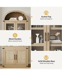 homfan 71" Arched Bookshelf with Glass Doors 5-Tier Modern Bookcase with Shelves, Farmhouse Storage Cabinet for Living Room and Office