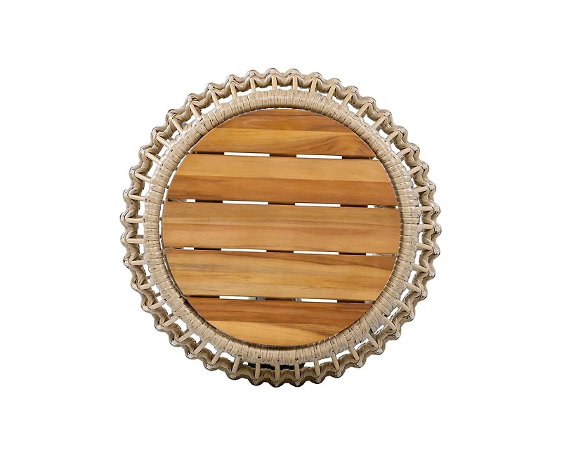 sumyeg Acacia Wood Outdoor Side Table with Wicker Base, Round Accent Table